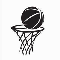 Basketball Ball Falling into Hoop Simple Logo Vector On White Background © Edo