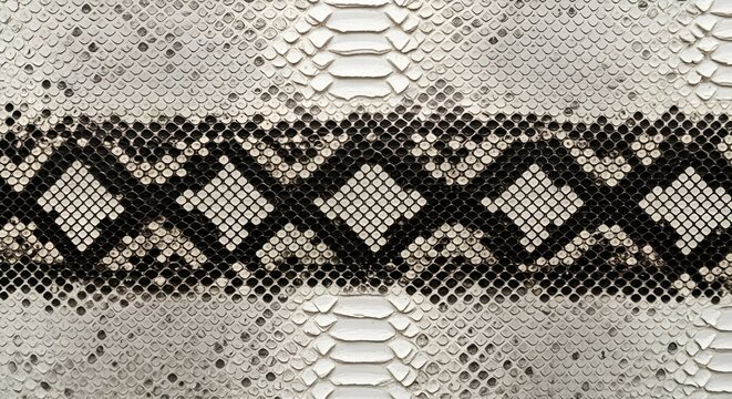 Close-up of White Python Skin with Black Diamond Pattern Texture Background