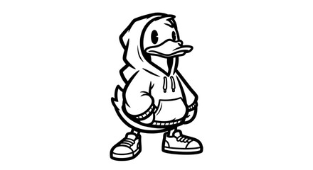 Obraz premium Cartoon duck wearing a hoodie and sneakers on white background