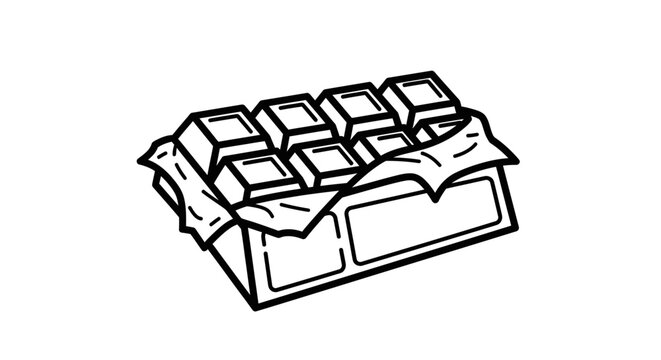 Chocolate bar illustration in outline style with open wrapper graphic