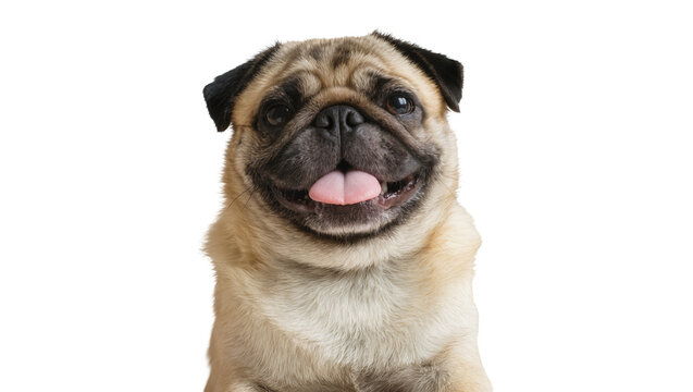 Happy pug dog with tongue out, isolated on transparent background