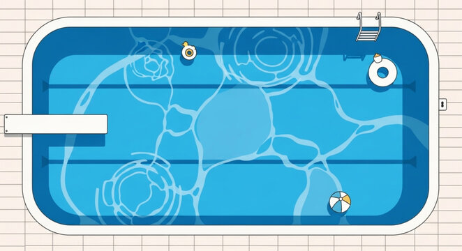 Top view of a refreshing swimming pool with a diving board.