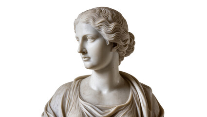 Obraz premium Classical marble bust of a woman with intricate hairstyle, isolated on transparent background