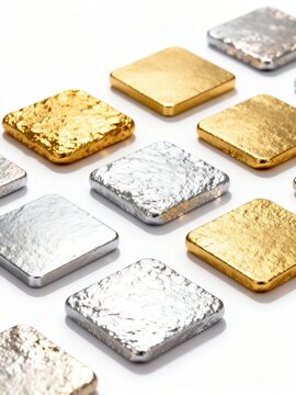 Metallic square tiles in gold and silver