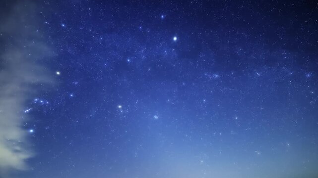Orion constellation and Milky Way stars on a dark countryside skies. Time-lapse video.
