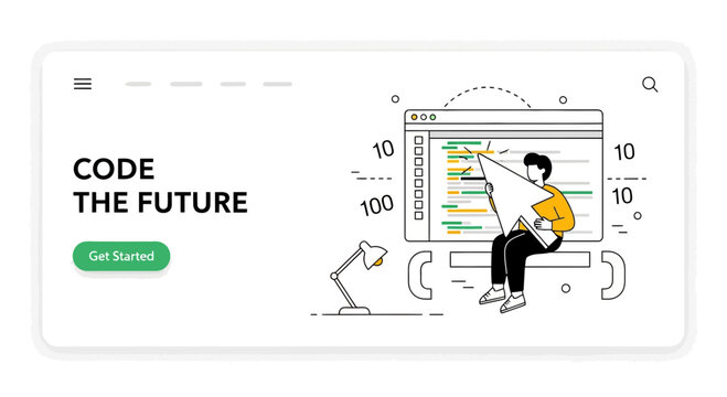 Web Developer Landing Page Design Code Future Software Engineering Concept Illustration Vector UI UX Development Professional Work