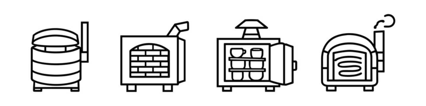 Collection of stylized kiln icons representing different pottery firing equipment