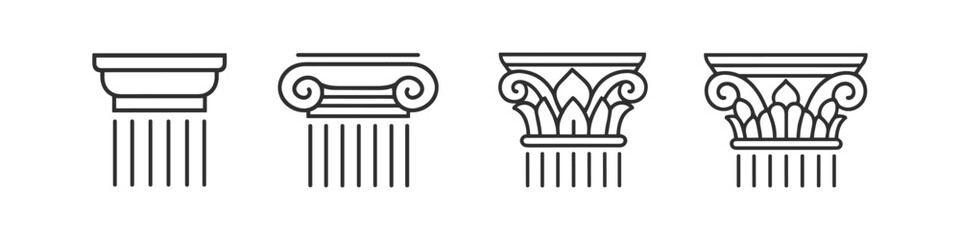 Fototapeta premium Collection of classical architectural column capitals in line art style