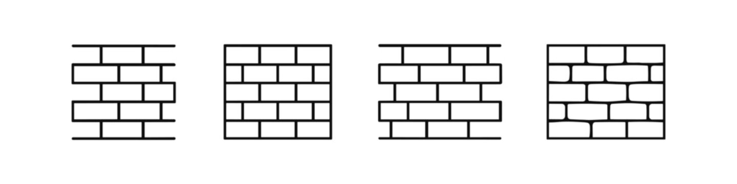 Set of four simple line art icons representing different brick wall patterns