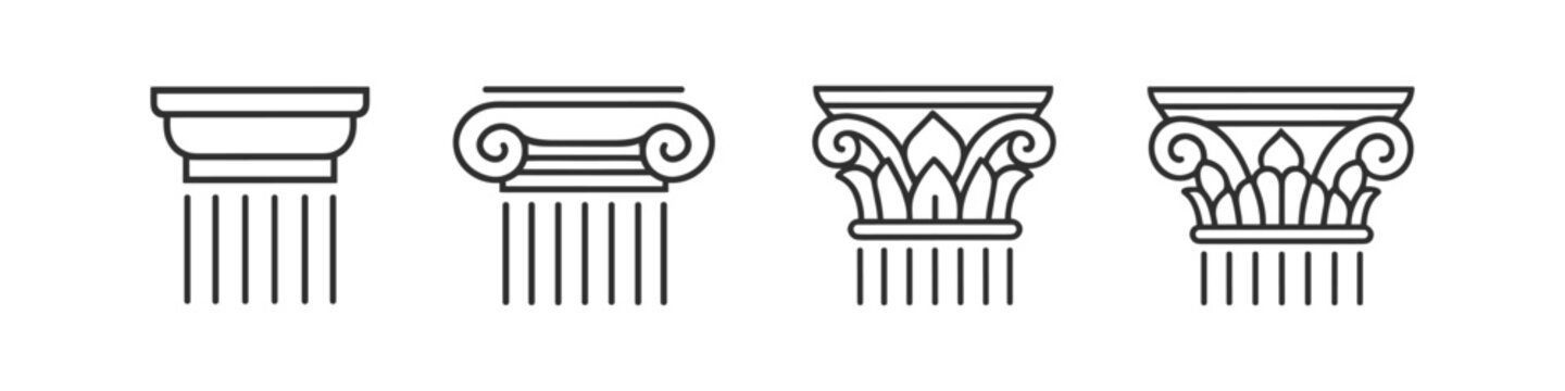 Collection of classical architectural column capitals in line art style