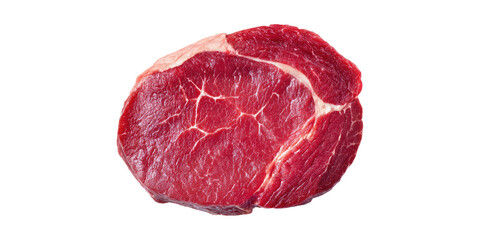 Fototapeta premium Raw red meat cut on a white background with marbling, showcasing texture and color in a close-up shot.