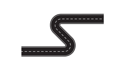 Fototapeta premium Road path with dashed white lines forming curves and straight sections on a white background featuring street, asphalt, highway with lane and traffic