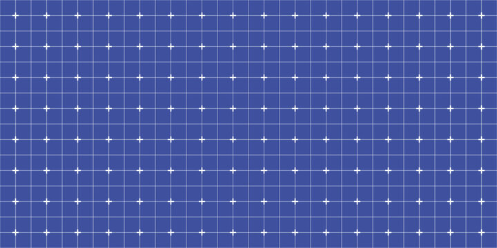 Blue paper background with blueprint grid seamless pattern. Fine square lattice and thin cross lines. Notebook texture for architect and engineer pages.