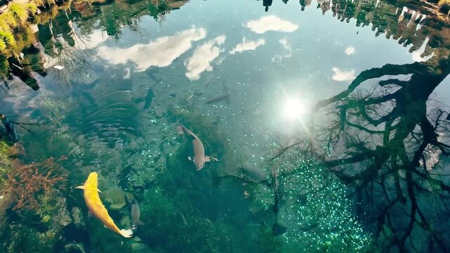 忍野八海で泳ぐ鯉