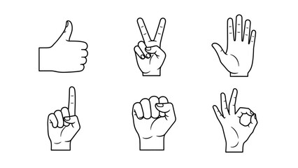 Fototapeta premium Collection of Hand Gesture Illustrations Depicting Various Sign Languages and Signals for
