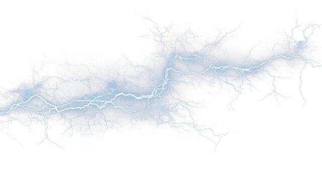 Minimal blue lightning streak with light smoke effect isolated on transparent PNG background.

