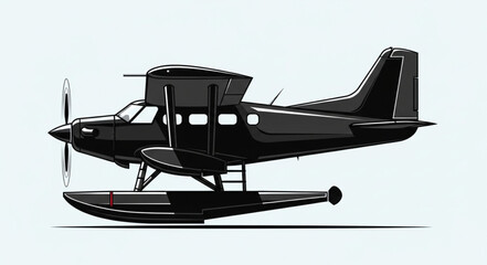 Black Seaplane Illustration Side View. © Syeh