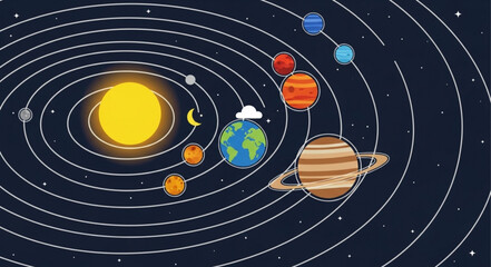 Solar System Planets Orbiting the Sun in Space. © Syeh