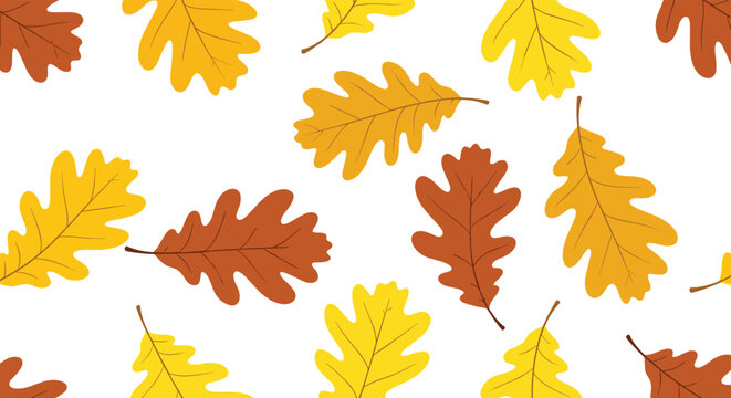 vibrant autumn oak leaves pattern in shades of yellow and brown perfect for seasonal fall backgrounds textile prints and nature designs.