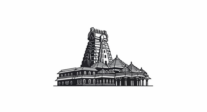 Ornate ancient temple structure with a tall, tiered central tower