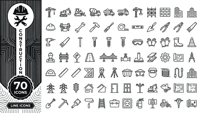 A collection of construction icons and tools on a white background Ai, eps, jpg, transparent background, eps