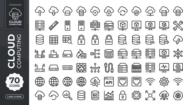 A collection of cloud computing icons and symbols for modern technology and data storage Ai, eps, jpg, transparent background, eps