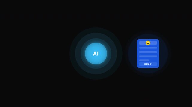 Blue artificial intelligence circle and file icon on a black background. Perfect for technology or digital concepts in design projects.