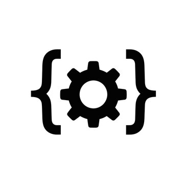 AI coding automation icon with gear and brackets for software development
