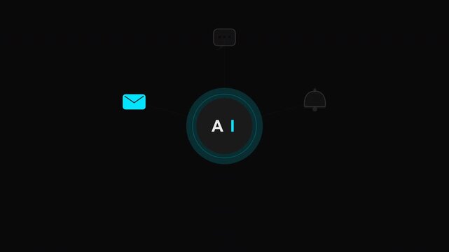 Ai interface with icons against a dark backdrop. Suitable for technology, artificial intelligence, and innovation concepts in design projects.