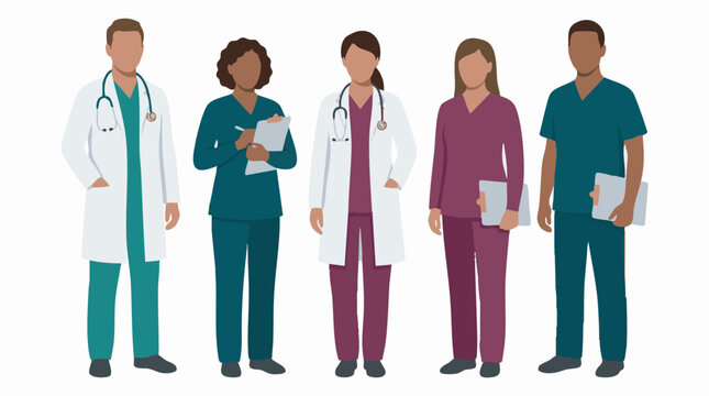 Diverse group of healthcare professionals including doctors and nurses