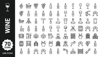 Fototapeta premium A collection of wine icons and symbols in a simple line art style Ai, eps, jpg, transparent background, eps