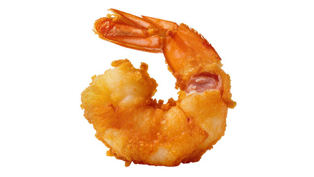 Crispy golden fried shrimp with crunchy breading, isolated on transparent background