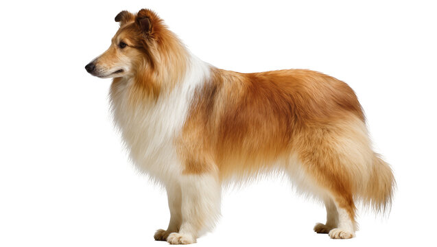 Sable and white Collie dog standing, isolated on transparent background