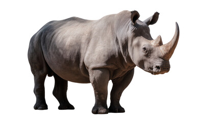 Massive gray rhinoceros with large horn, isolated on transparent background © Emilia