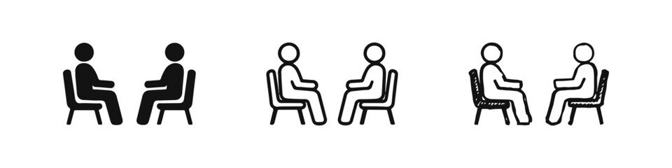 Fototapeta premium Therapy session icon set, depicting two people conversing in psychological counseling or a meeting.