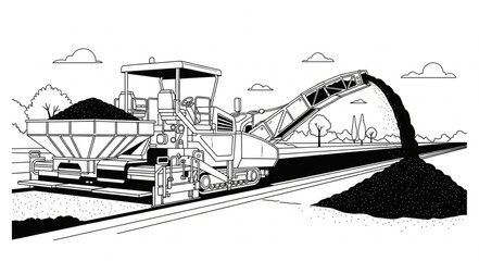 Construction machine loading coal onto train tracks for transport. © Izas ganis