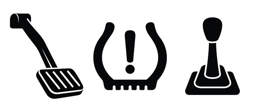 Car pedal tire pressure warning and gear shift icons