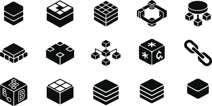 Isometric black and white icons a collection of abstract geometric shapes and designs