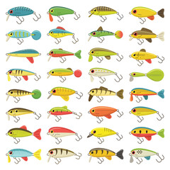Fototapeta premium Colorful Fishing Lures Collection Set Isolated on White Background