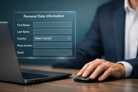 Personal data input form with user information fields digital registration system concept