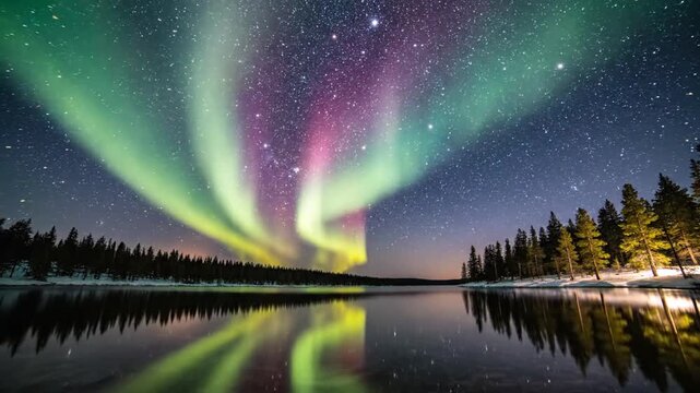 Arctic night sky aurora display.