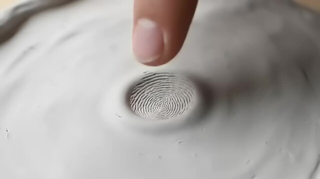 Finger pressing into soft surface deeply.