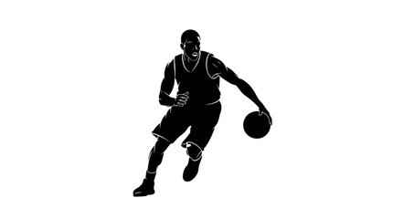 Fototapeta premium Silhouette of a basketball player dribbling a ball.