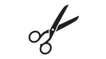 Fototapeta premium Scissors icon with open blades and black handles on a white background, symbolizing cutting and crafting.