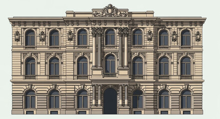 Ornate Classical Building Facade with Detailed Architectural Elements. © Pras