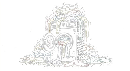Fototapeta premium An artistic representation of a washing machine overflowing with laundry, suggesting a large load or a household chore