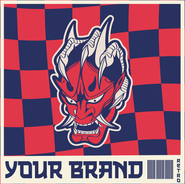 Oni japanese devil mask, Vector illustration	
