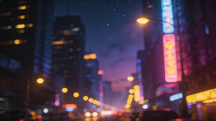 Obraz premium Dreamy city night bokeh sparkling lights in soft focus.