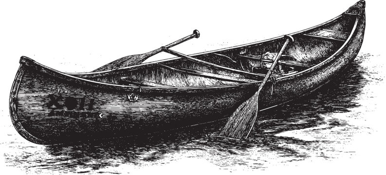 A vintage-style wooden canoe vector illustration. A vector illustration of an outdoor river adventure.