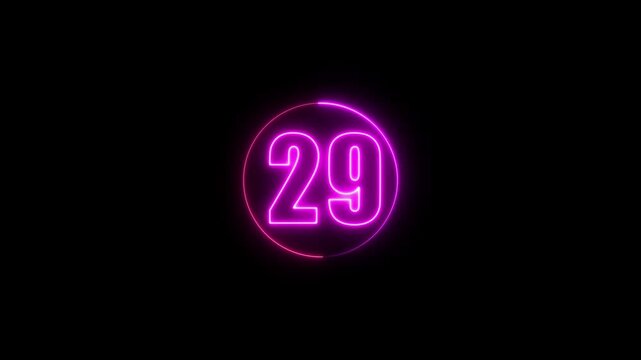 Neon Countdown Timer 29 with Glowing Pink Circle on Black Background &ndash; Futuristic Digital Number Animation